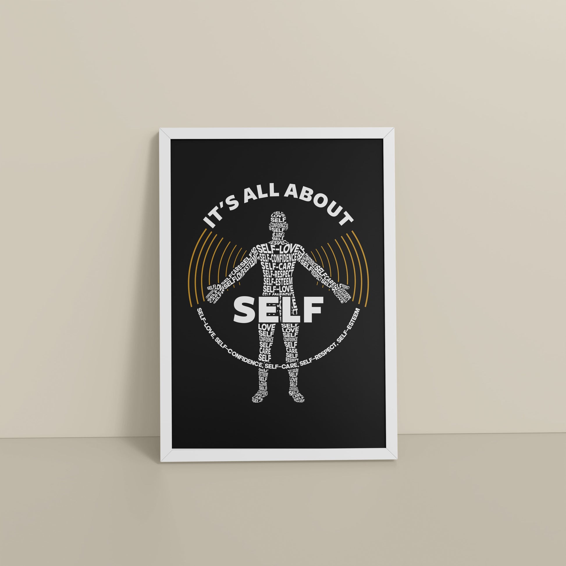 Floor View of Inner Focus – It's All About Self Motivational Quote Wall Frame in White Color Frame