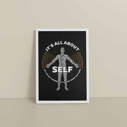 Floor View of Inner Focus – It's All About Self Motivational Quote Wall Frame in White Color Frame