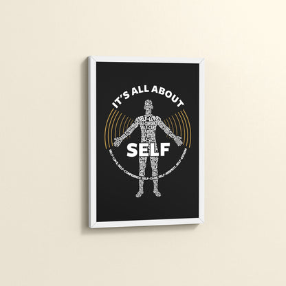 Side View of Inner Focus – It's All About Self Motivational Quote Wall Frame in White Color Frame
