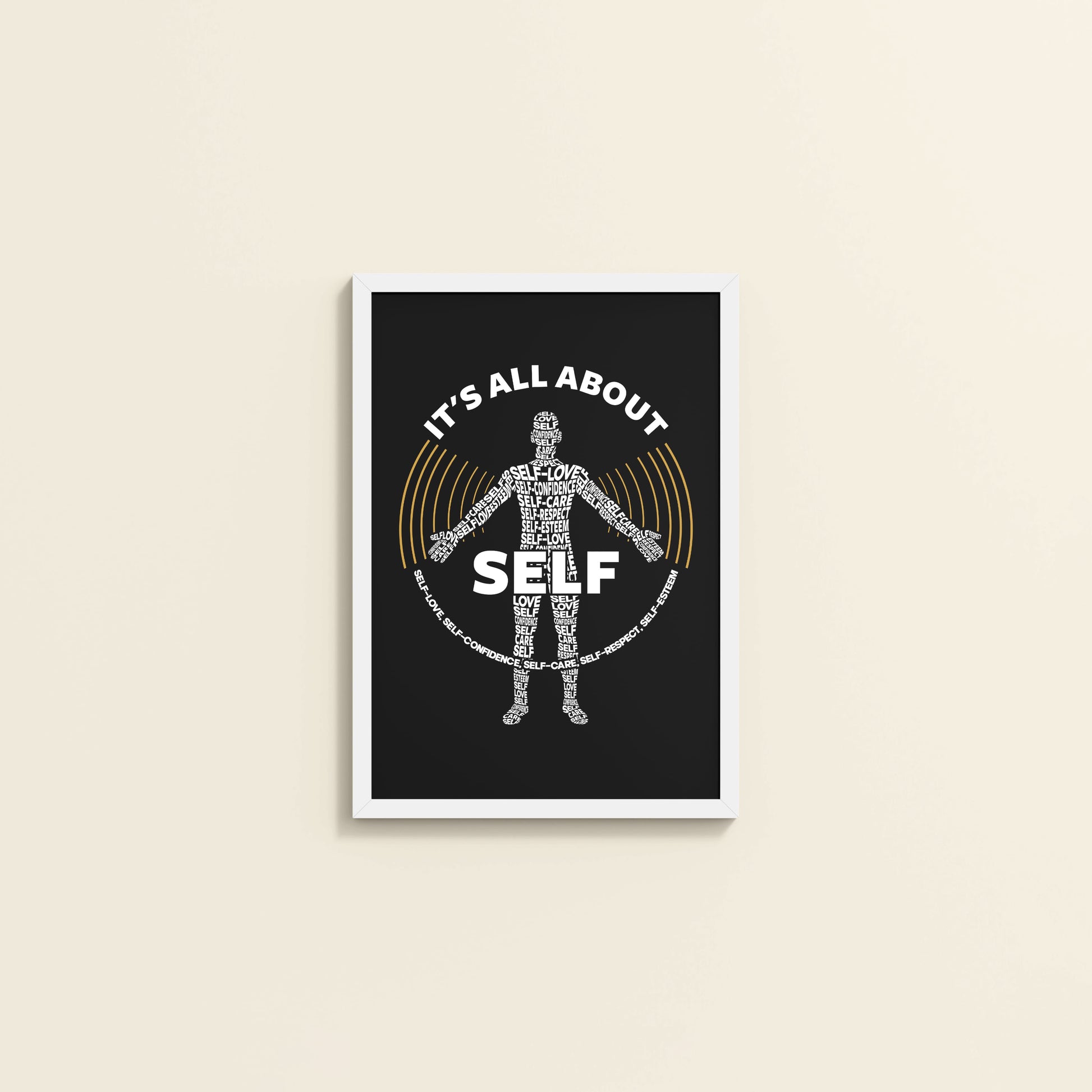 Wall View of Inner Focus – It's All About Self Motivational Quote Wall Frame in White Color Frame