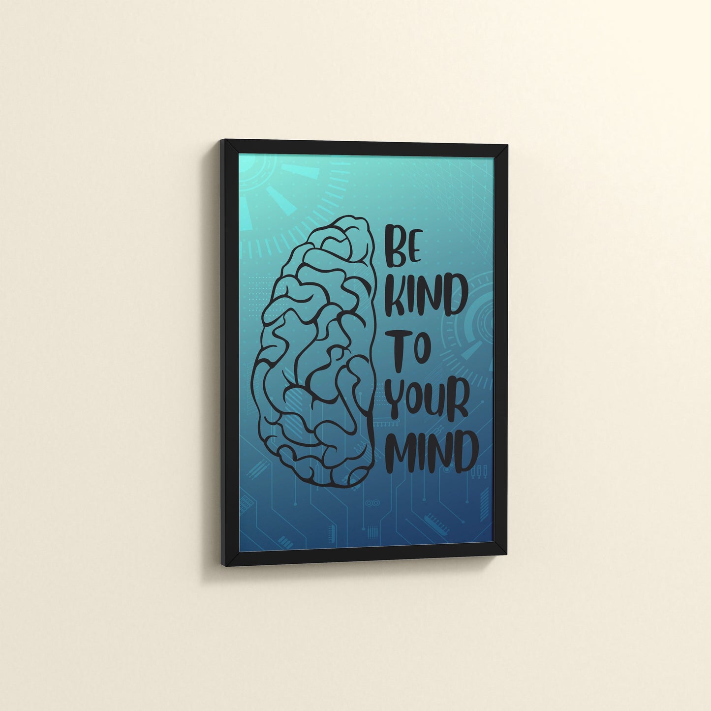 Side View of Be Kind to Your Mind – Inspirational Wall Decor in Black Color Frame