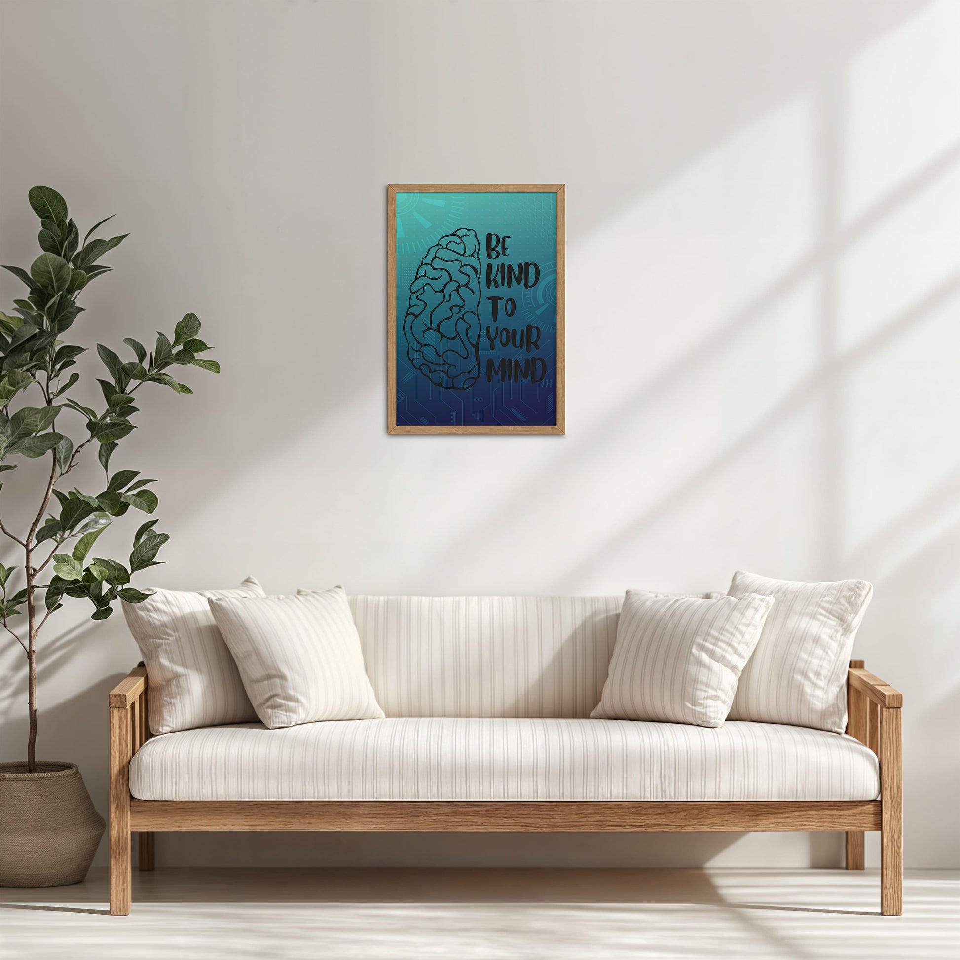 Living Room Cabinet Table Preview of Be Kind to Your Mind – Inspirational Wall Decor in Natrual Color Frame