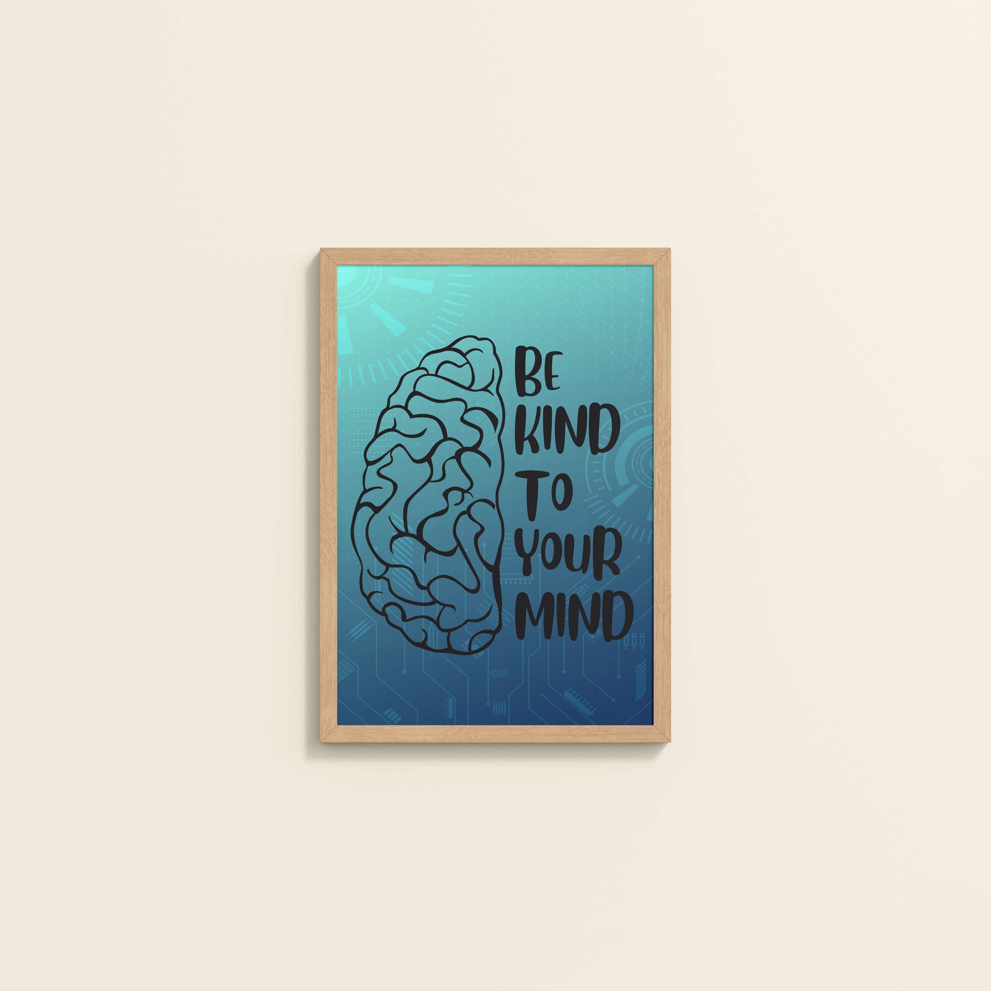 Wall View of Be Kind to Your Mind – Inspirational Wall Decor in Natrual Color Frame