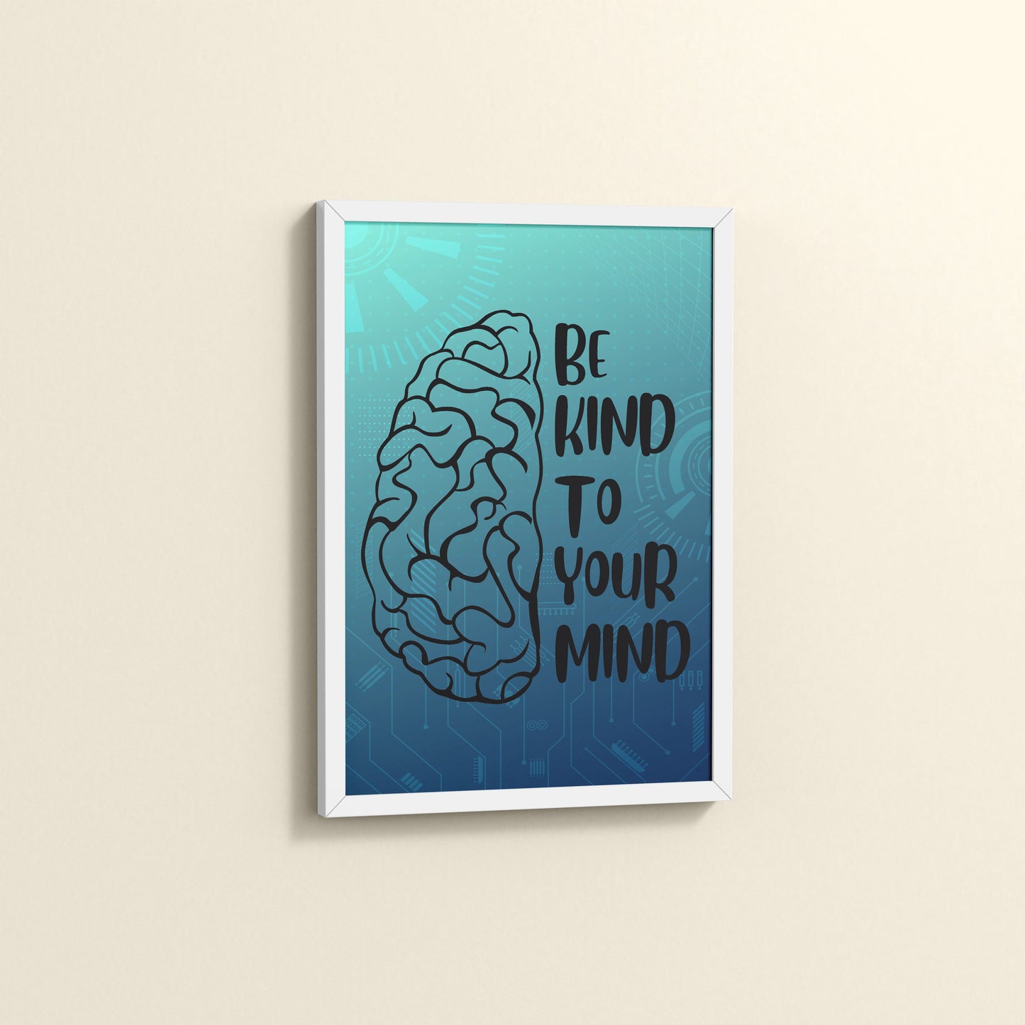 Side View of Be Kind to Your Mind – Inspirational Wall Decor in White Color Frame