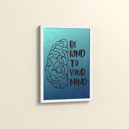 Side View of Be Kind to Your Mind – Inspirational Wall Decor in White Color Frame