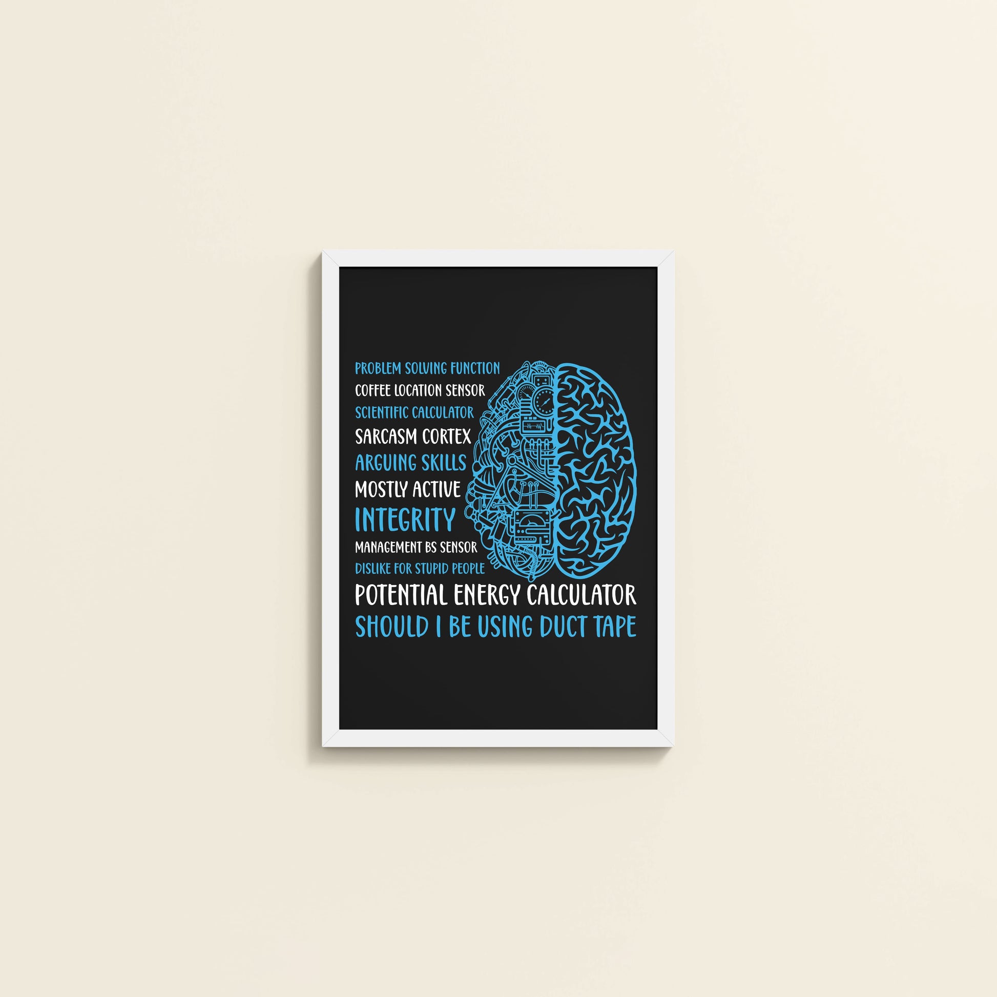 Wall View of Analytical Mind – A Peek Inside an Engineer’s Brain Frame in White Color Frame