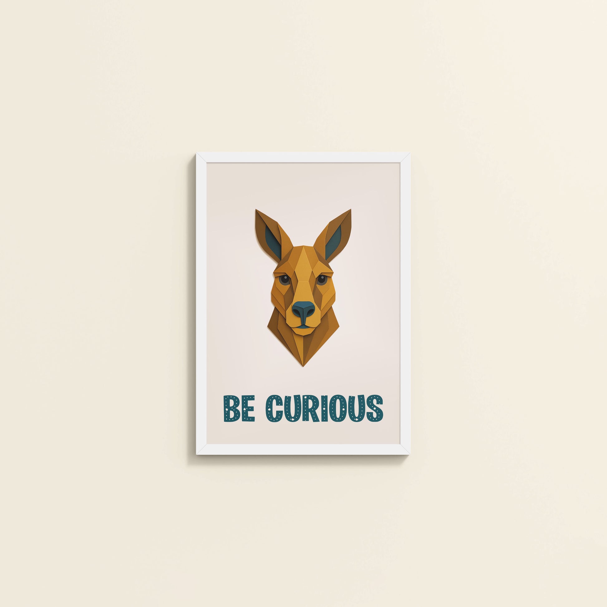 Wall View of Be Curious Like a Kangaroo Photo Frame in White Color Frame