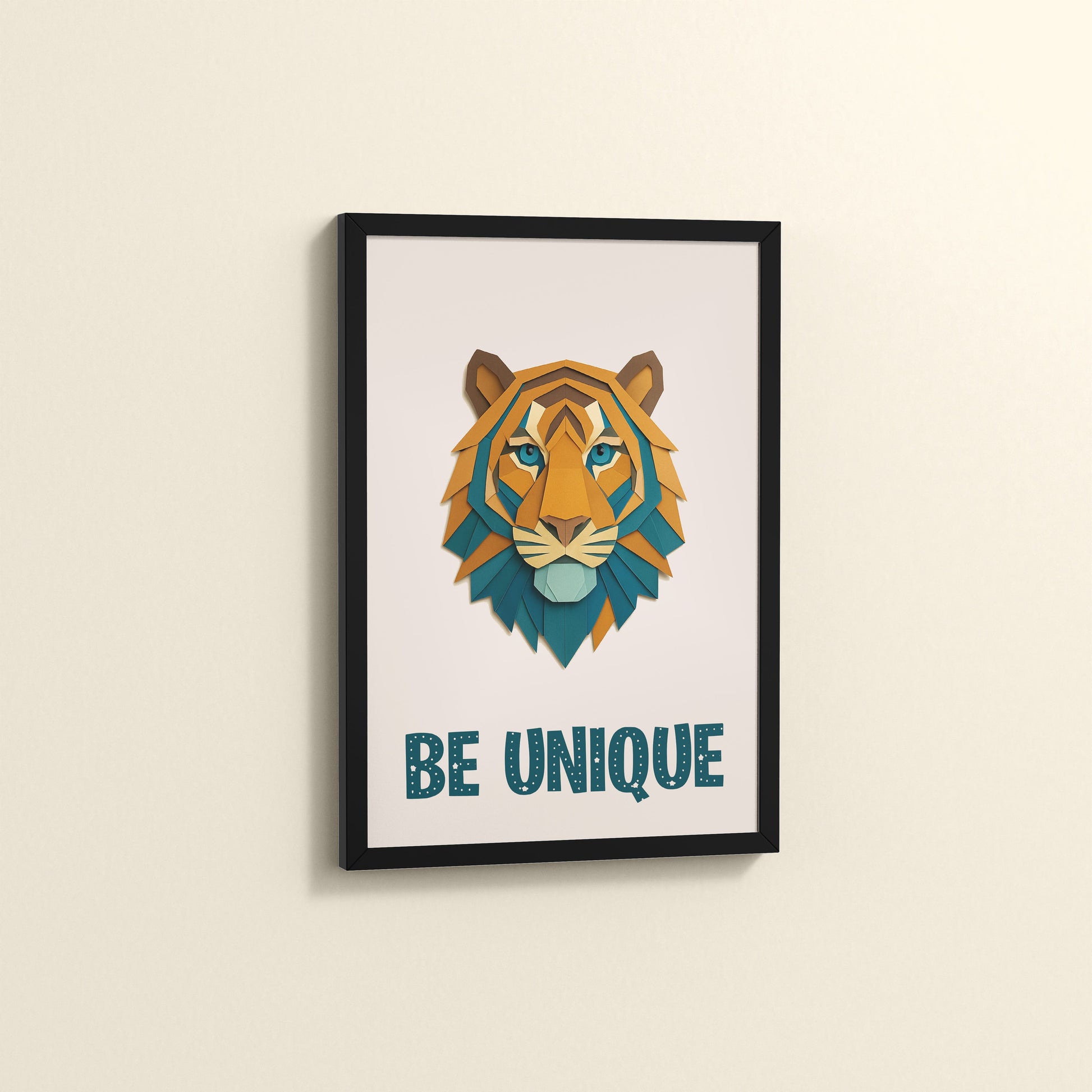 Side View of Be Unique Geometric Tiger Wall Art Frame in Black Color Frame