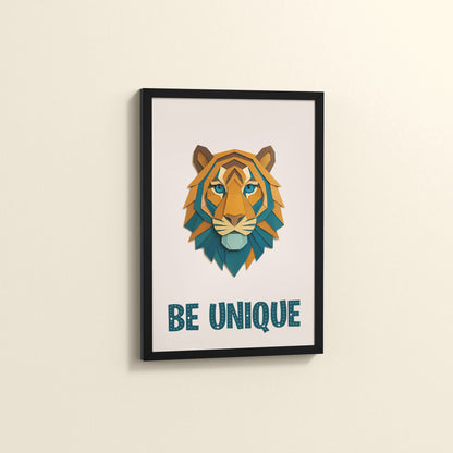 Side View of Be Unique Geometric Tiger Wall Art Frame in Black Color Frame