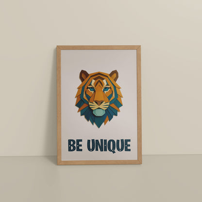 Floor View of Be Unique Geometric Tiger Wall Art Frame in Natrual Color Frame