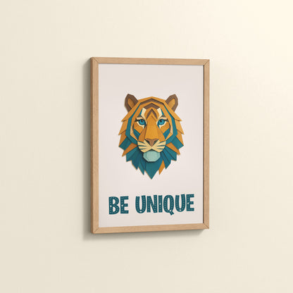 Side View of Be Unique Geometric Tiger Wall Art Frame in Natrual Color Frame