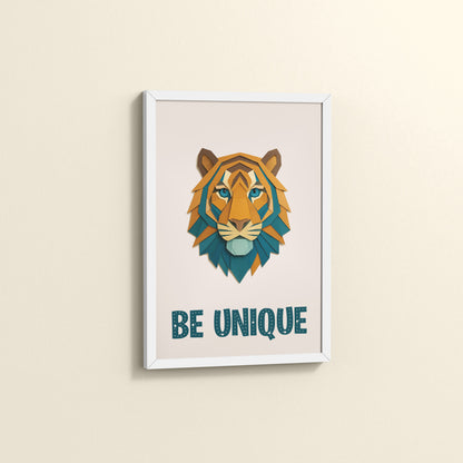 Side View of Be Unique Geometric Tiger Wall Art Frame in White Color Frame