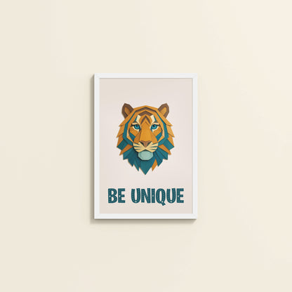 Wall View of Be Unique Geometric Tiger Wall Art Frame in White Color Frame