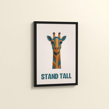 Side View of Stand Tall Inspirational Giraffe Wall Decor in Black Color Frame