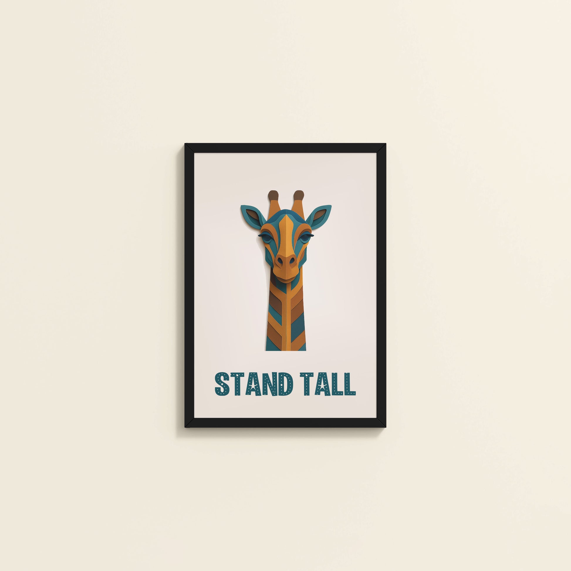 Wall View of Stand Tall Inspirational Giraffe Wall Decor in Black Color Frame