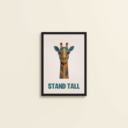 Wall View of Stand Tall Inspirational Giraffe Wall Decor in Black Color Frame