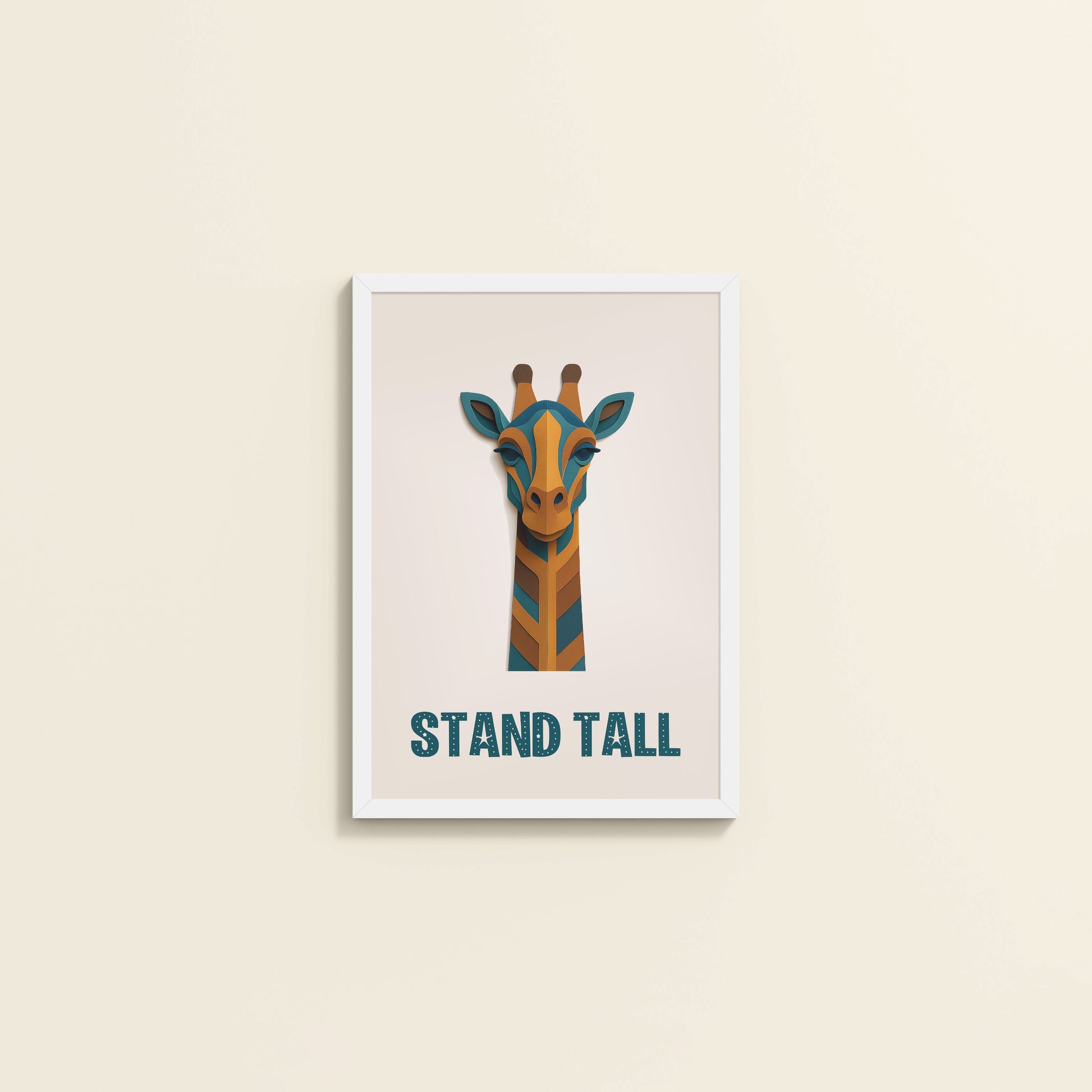 Wall View of Stand Tall Inspirational Giraffe Wall Decor in White Color Frame