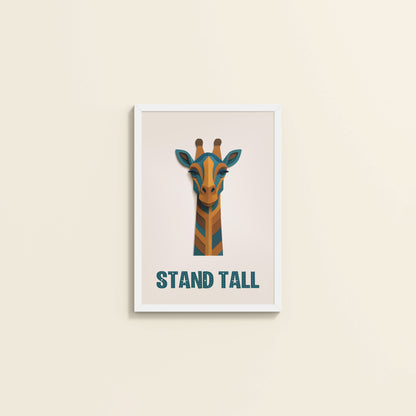 Wall View of Stand Tall Inspirational Giraffe Wall Decor in White Color Frame