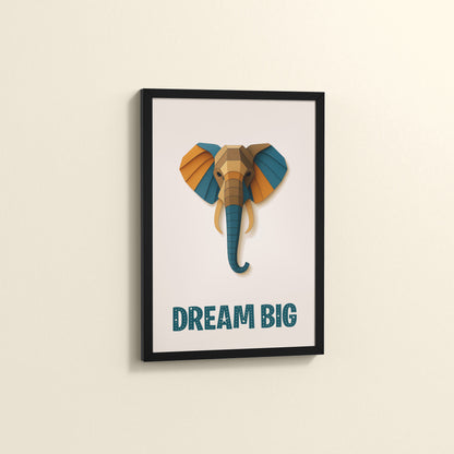 Side View of Dream Big Elephant Wall Art Decor in Black Color Frame