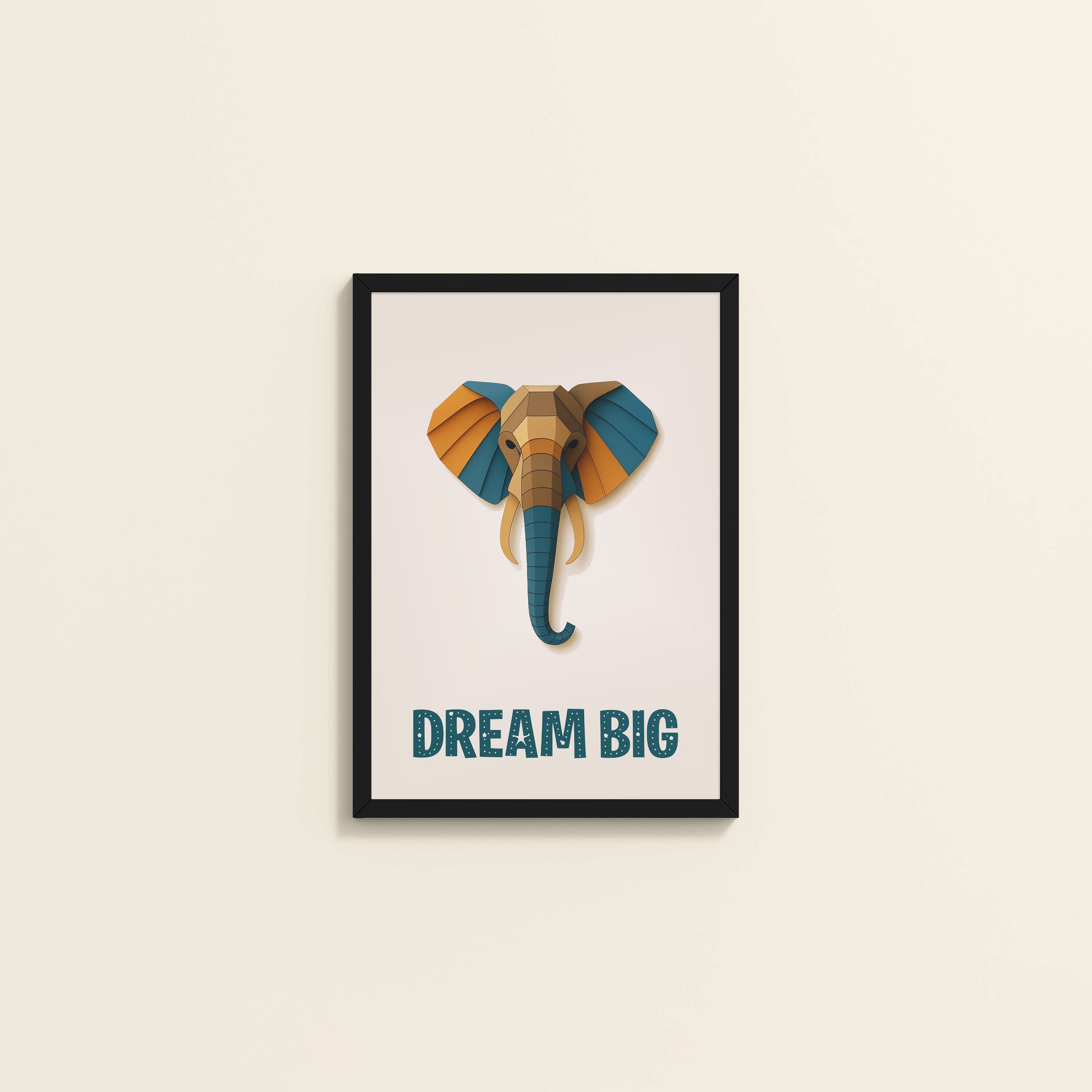 Wall View of Dream Big Elephant Wall Art Decor in Black Color Frame