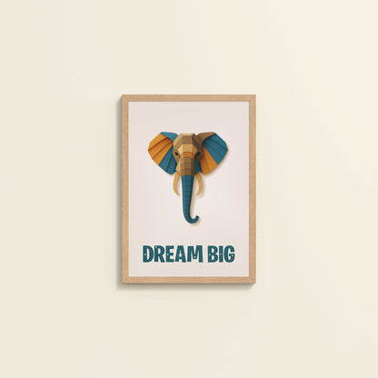 Wall View of Dream Big Elephant Wall Art Decor in Natrual Color Frame