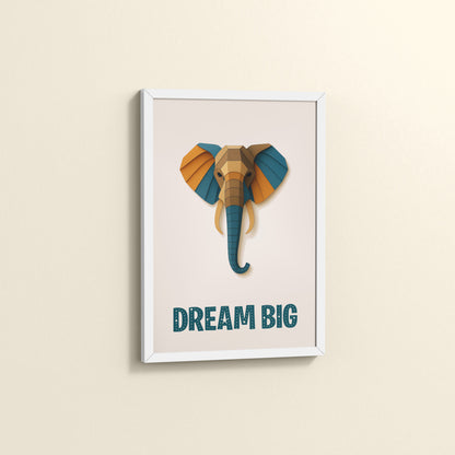 Side View of Dream Big Elephant Wall Art Decor in White Color Frame