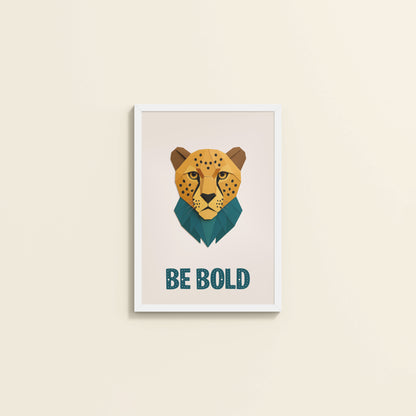 Wall View of Be Bold Like a Cheetah – Motivational Photo Frame in White Color Frame