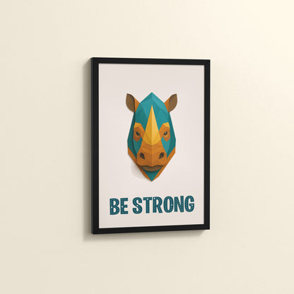 Side View of Be Strong Like a Rhino Inspirational Wall Decor in Black Color Frame