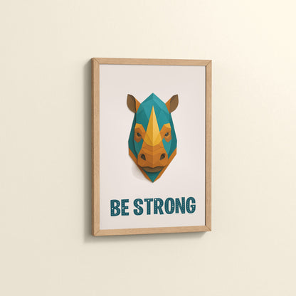 Side View of Be Strong Like a Rhino Inspirational Wall Decor in Natrual Color Frame