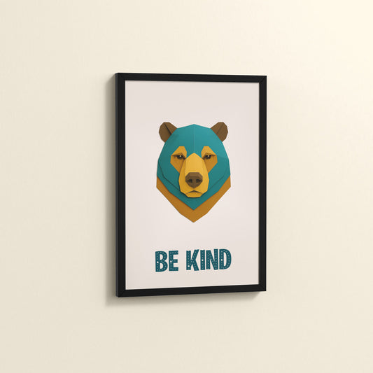 Side View of Be Kind Like a Bear Motivational Wall Frame in Black Color Frame