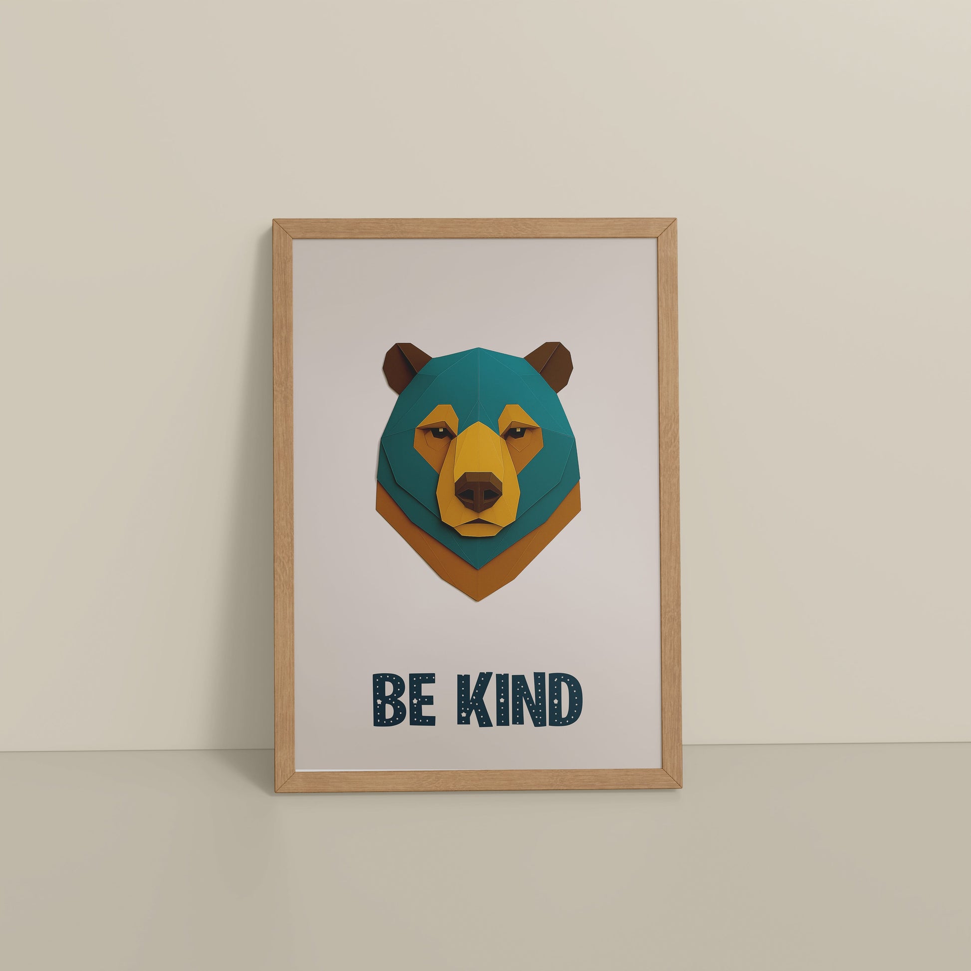 Floor View of Be Kind Like a Bear Motivational Wall Frame in Natrual Color Frame