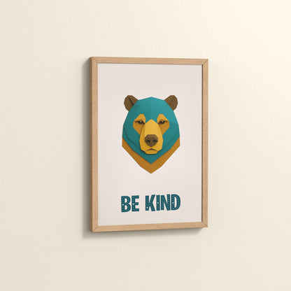 Side View of Be Kind Like a Bear Motivational Wall Frame in Natrual Color Frame