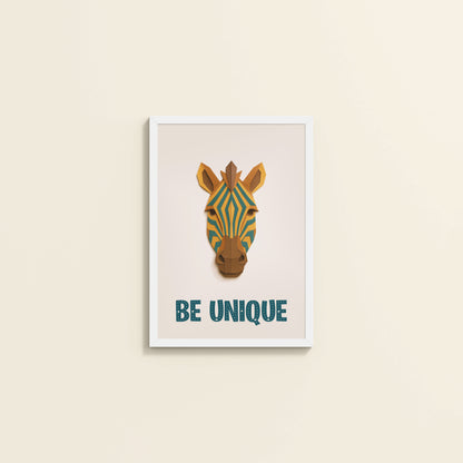 Wall View of Be Unique – Zebra Wall Painting in White Color Frame