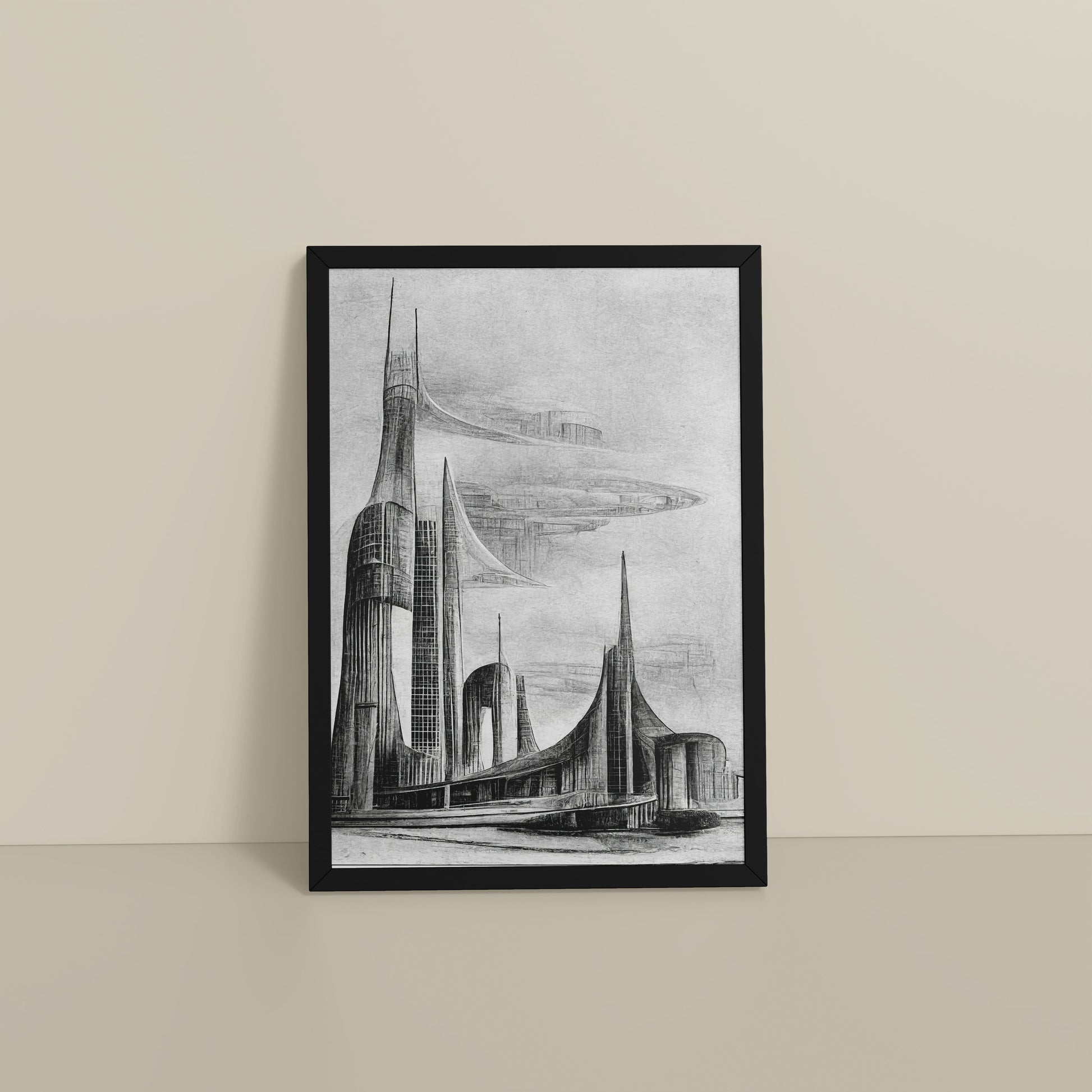 Floor View of Architectural Dream – Pencil Sketch of the Future City Frame in Black Color Frame