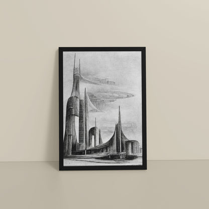 Floor View of Architectural Dream – Pencil Sketch of the Future City Frame in Black Color Frame