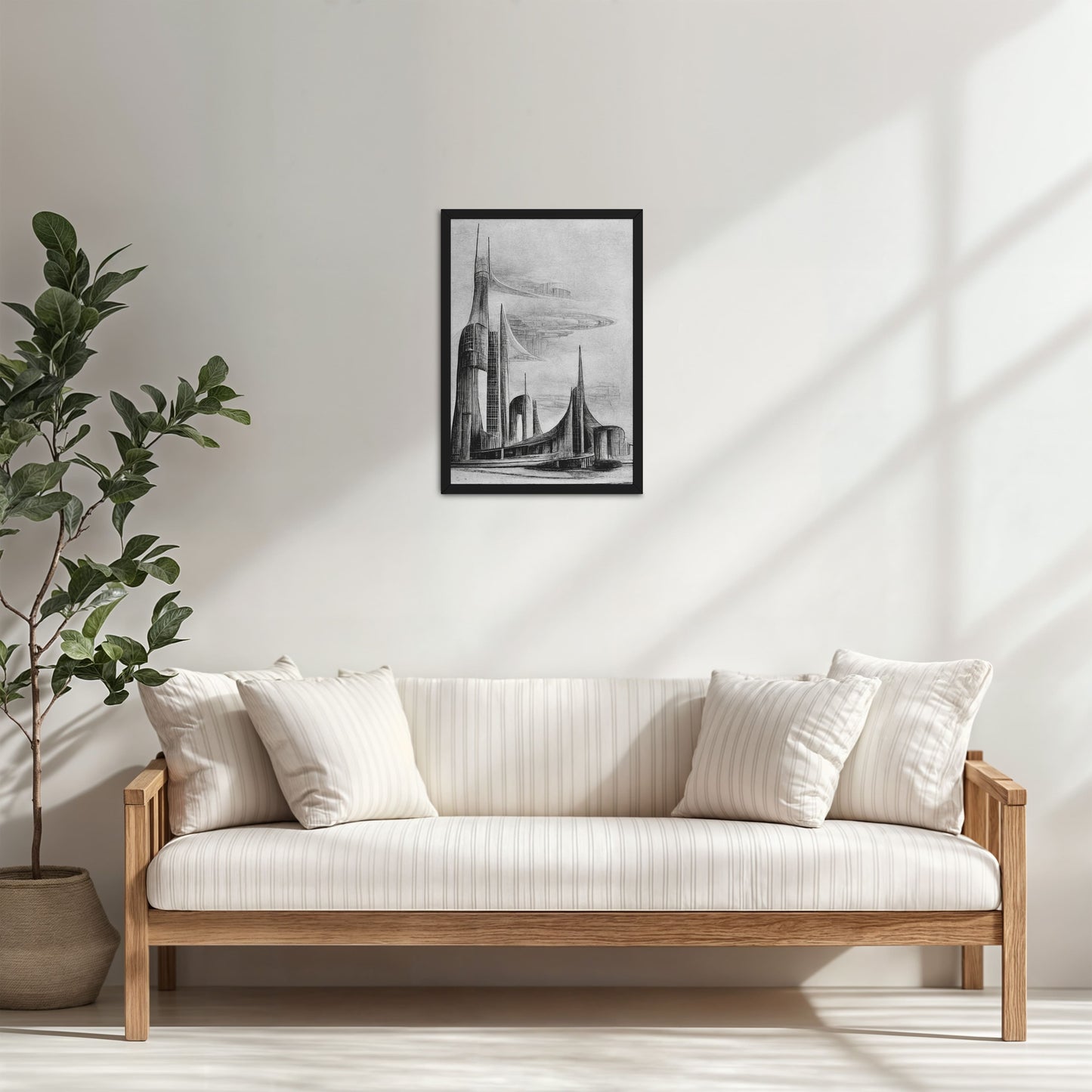 Living Room Cabinet Table Preview of Architectural Dream – Pencil Sketch of the Future City Frame in Black Color Frame