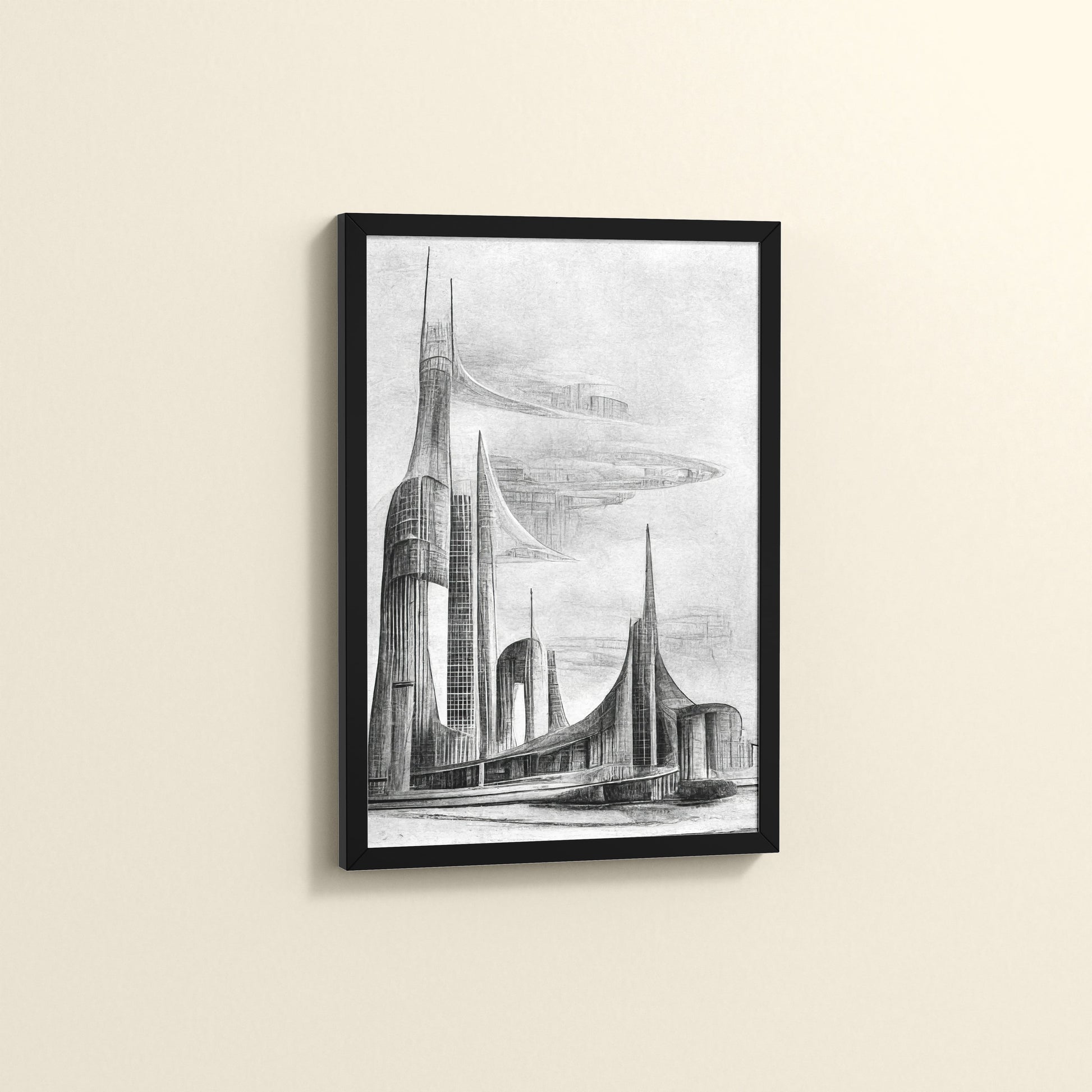 Side View of Architectural Dream – Pencil Sketch of the Future City Frame in Black Color Frame