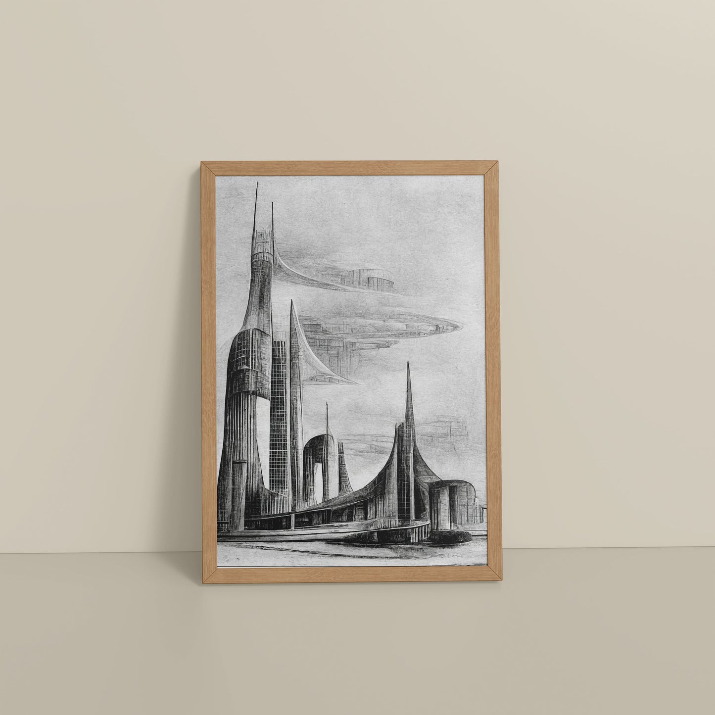 Floor View of Architectural Dream – Pencil Sketch of the Future City Frame in Natrual Color Frame
