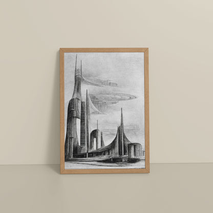 Floor View of Architectural Dream – Pencil Sketch of the Future City Frame in Natrual Color Frame