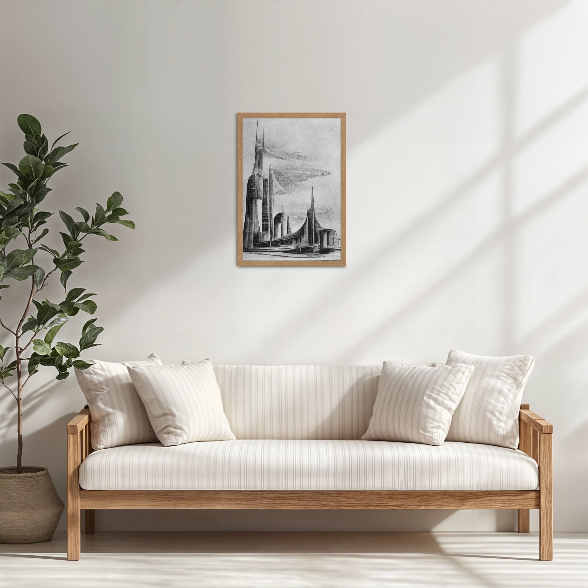 Living Room Cabinet Table Preview of Architectural Dream – Pencil Sketch of the Future City Frame in Natrual Color Frame