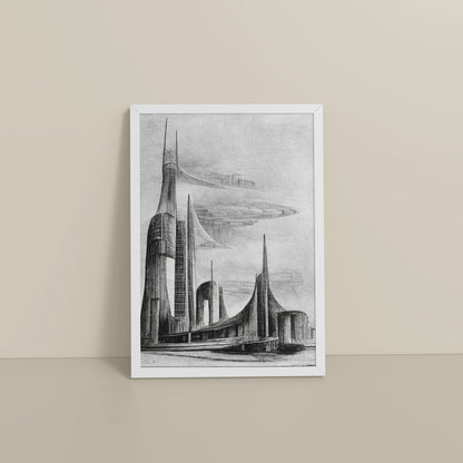 Floor View of Architectural Dream – Pencil Sketch of the Future City Frame in White Color Frame