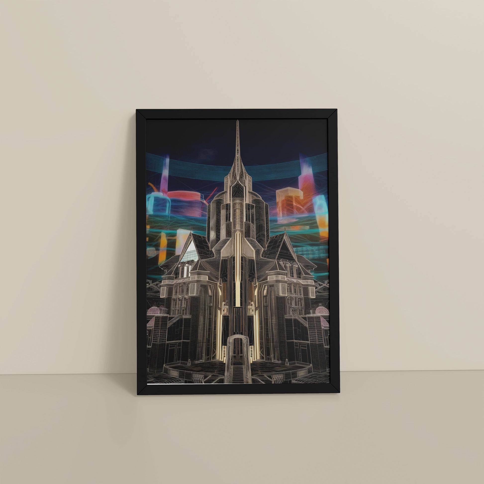 Floor View of Enchanted Town – Interior Architecture Wall Art Frame in Black Color Frame