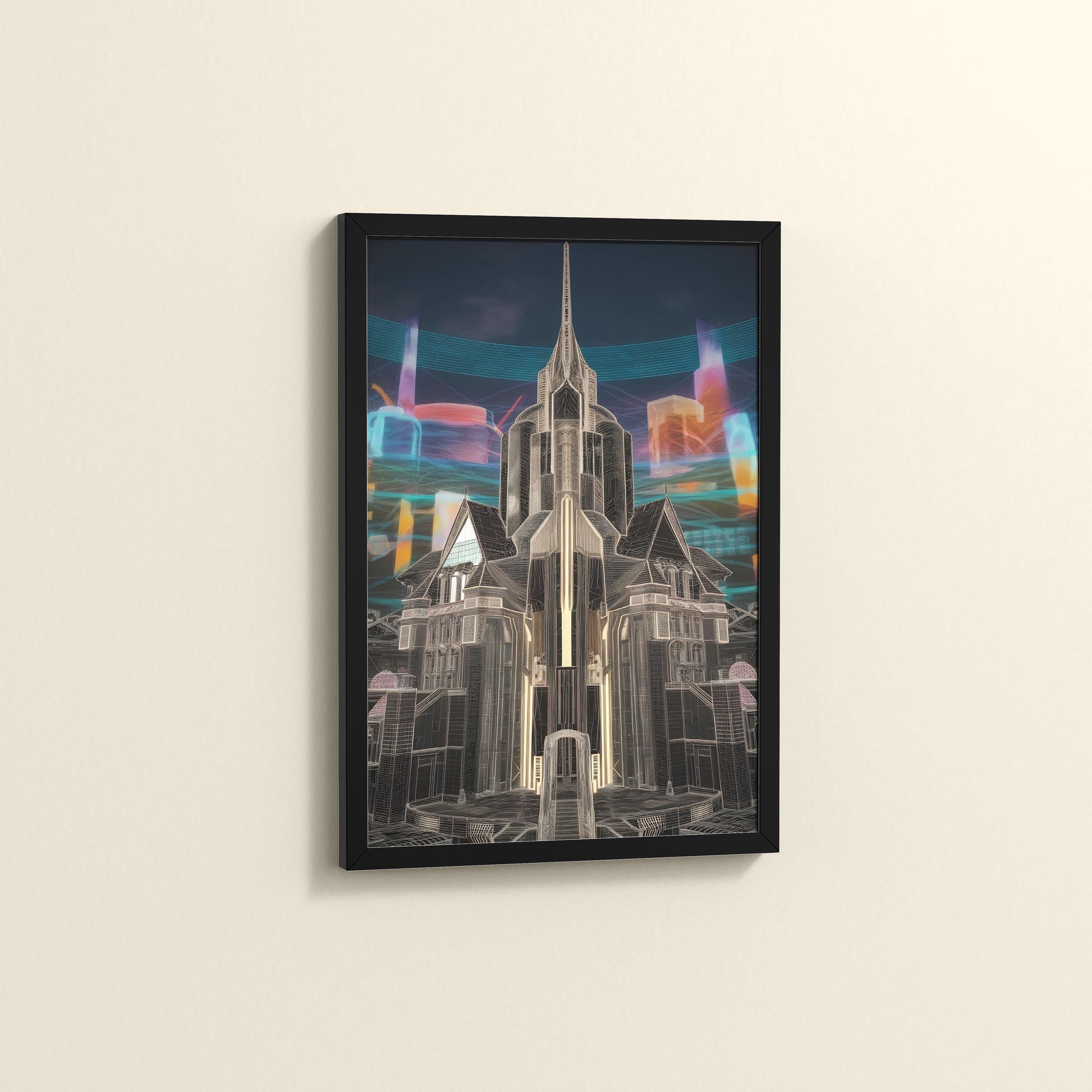Side View of Enchanted Town – Interior Architecture Wall Art Frame in Black Color Frame