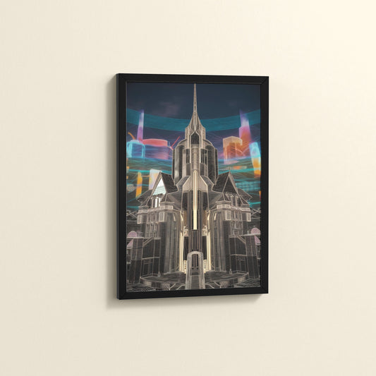 Side View of Enchanted Town – Interior Architecture Wall Art Frame in Black Color Frame