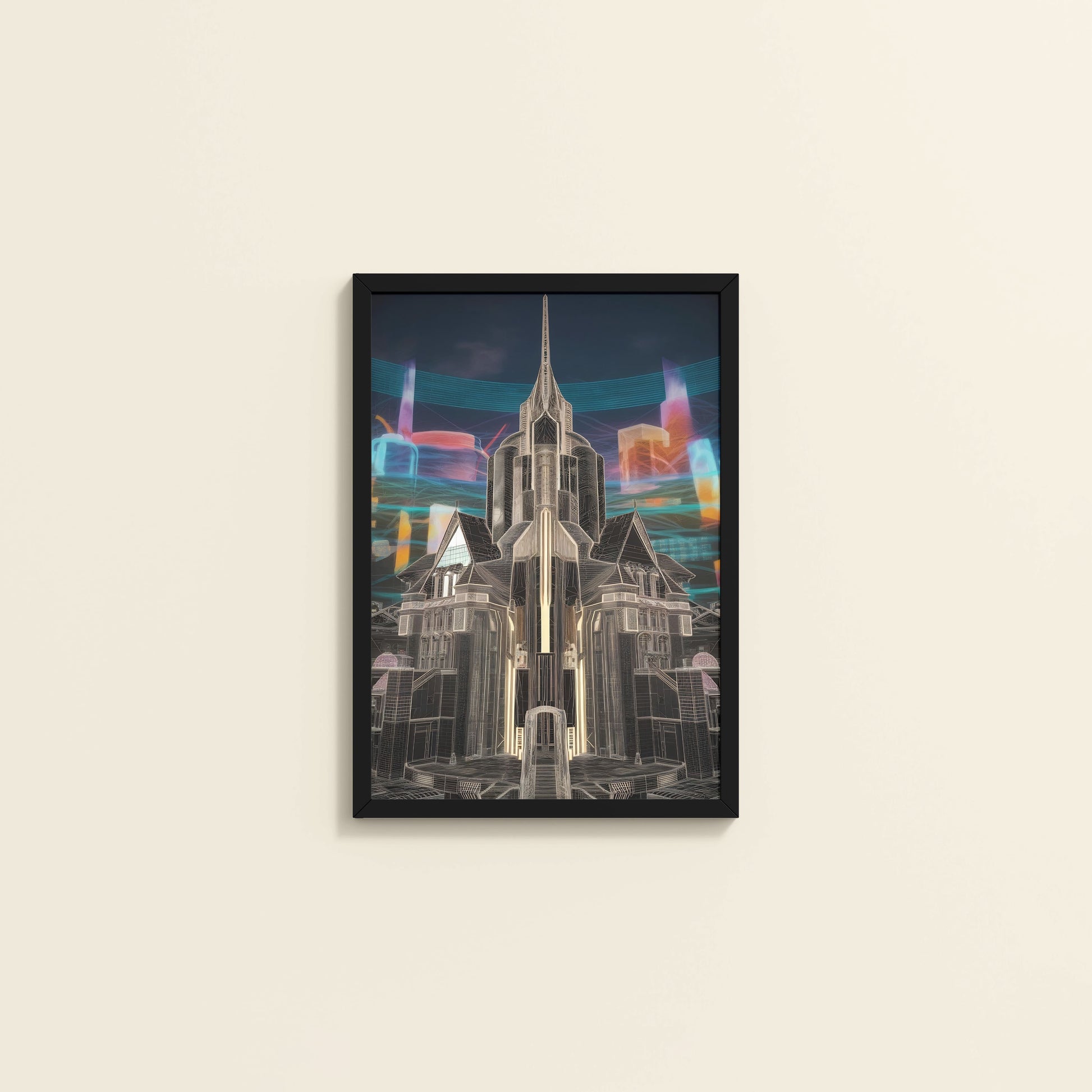 Wall View of Enchanted Town – Interior Architecture Wall Art Frame in Black Color Frame