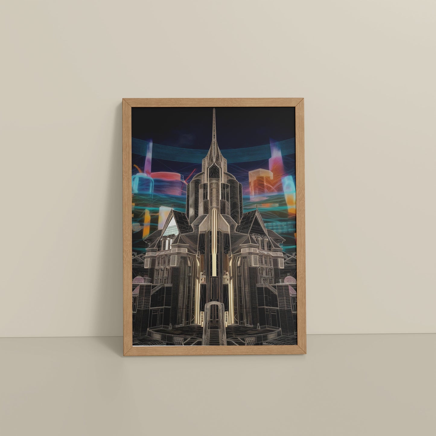 Floor View of Enchanted Town – Interior Architecture Wall Art Frame in Natrual Color Frame