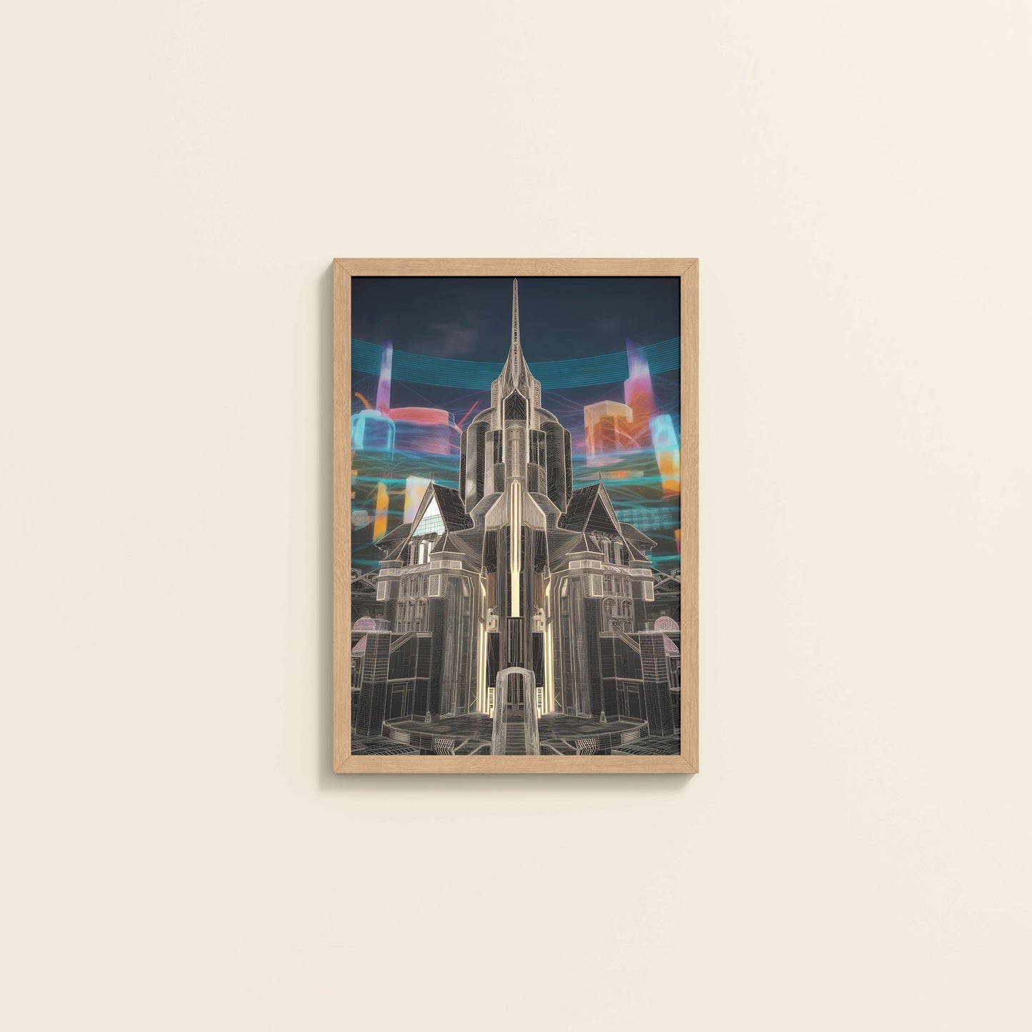 Wall View of Enchanted Town – Interior Architecture Wall Art Frame in Natrual Color Frame
