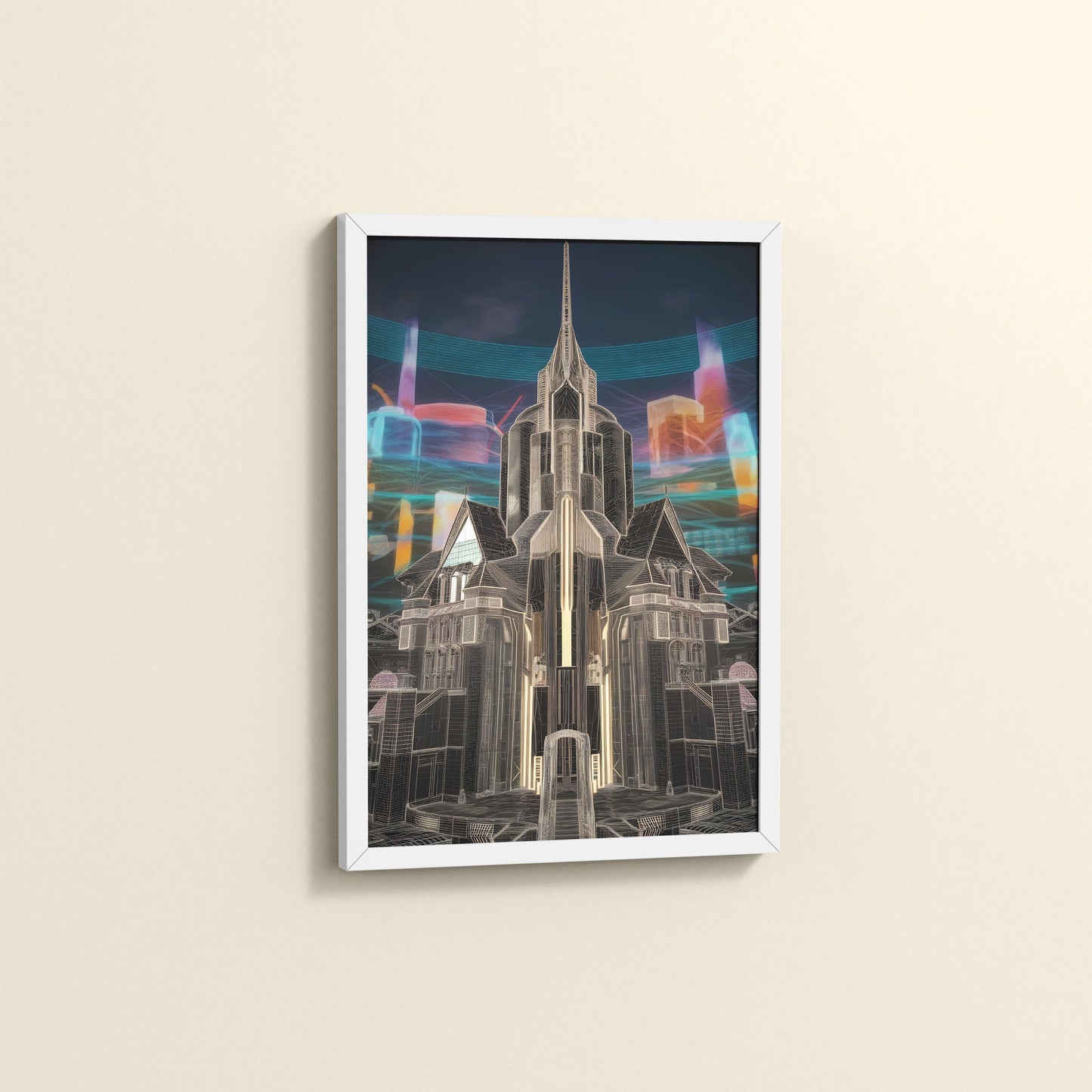 Side View of Enchanted Town – Interior Architecture Wall Art Frame in White Color Frame