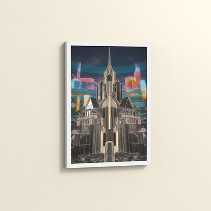 Side View of Enchanted Town – Interior Architecture Wall Art Frame in White Color Frame