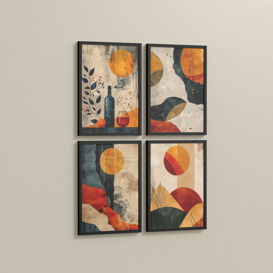 Side View of Modern Harmony Abstract Wall Art Set of 4 Frames in Black Color Frame